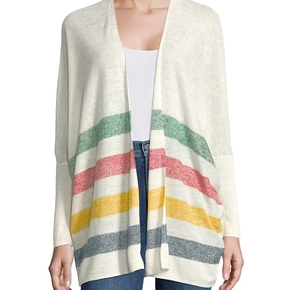 HBC Stripes Women's Multistripe Lightweight Linen Cardigan | Large